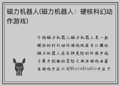 磁力机器人(磁力机器人：硬核科幻动作游戏)